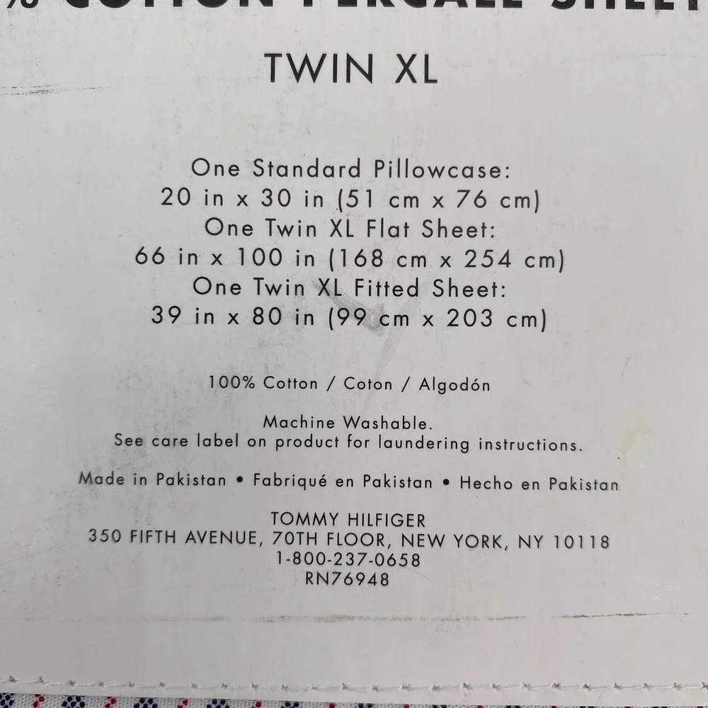 Tommy Hilfiger Sheet Set Twin XL Blue Cruising Stripe 100% Cotton Percale 3pc
